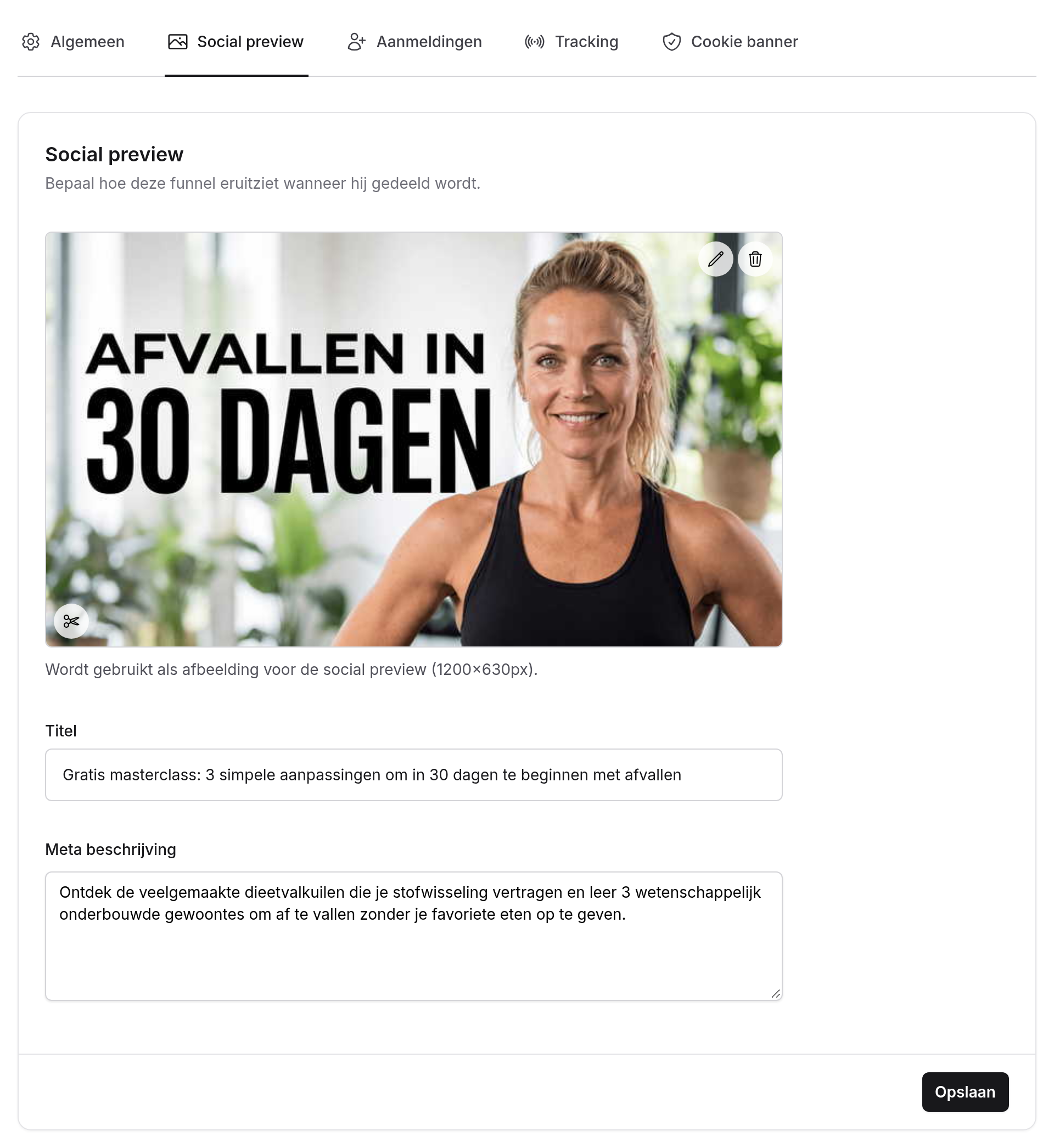 Tabblad Social preview met de thumbnail, Titel en Meta beschrijving